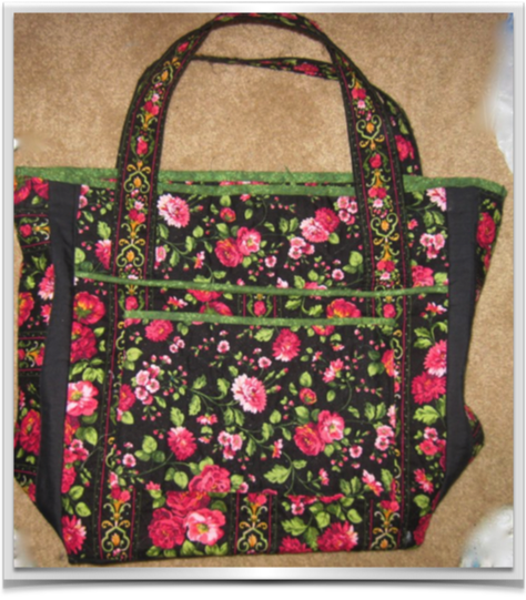 Double Sided Quilted Tote bag in red, black and green